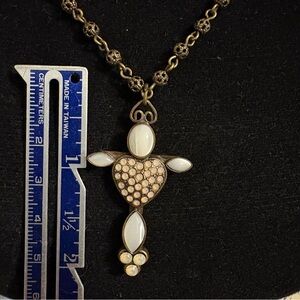Vintage La Contessa by Mary Demarco Pearly Heart Cross Tudors Medieval necklace